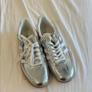 Adidas Gazelle Silver and White Sneakers